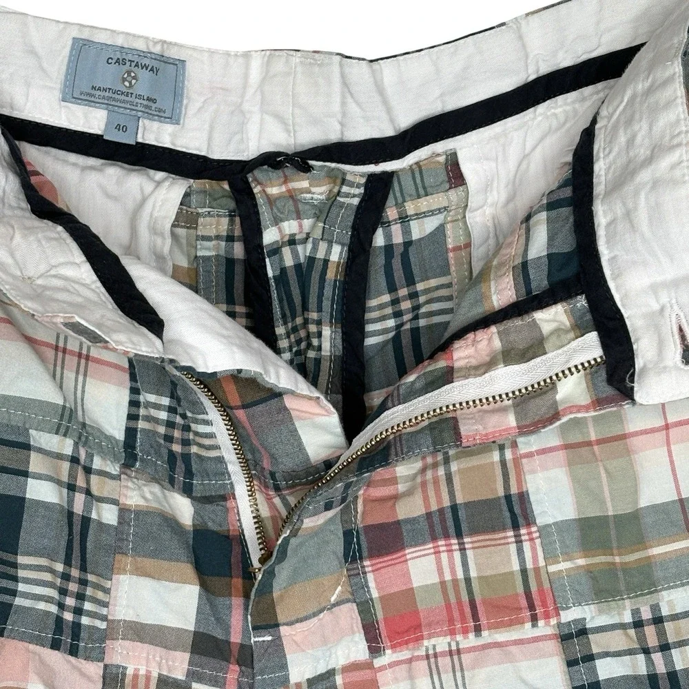 Castaway Nantucket Island Cisco Madras Patchwork Shorts 40 Preppy Plaid Cotton